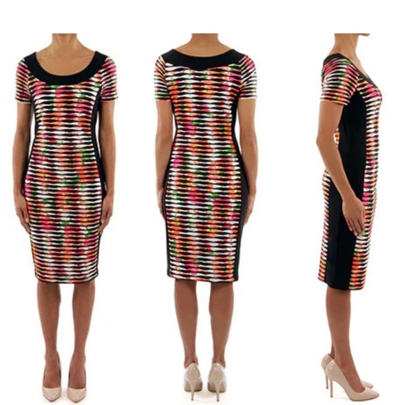 Joseph Ribkoff Panel Sheath Dress Multi Floral Short Sleeve Size 6 Like New! - Picture 12 of 14
